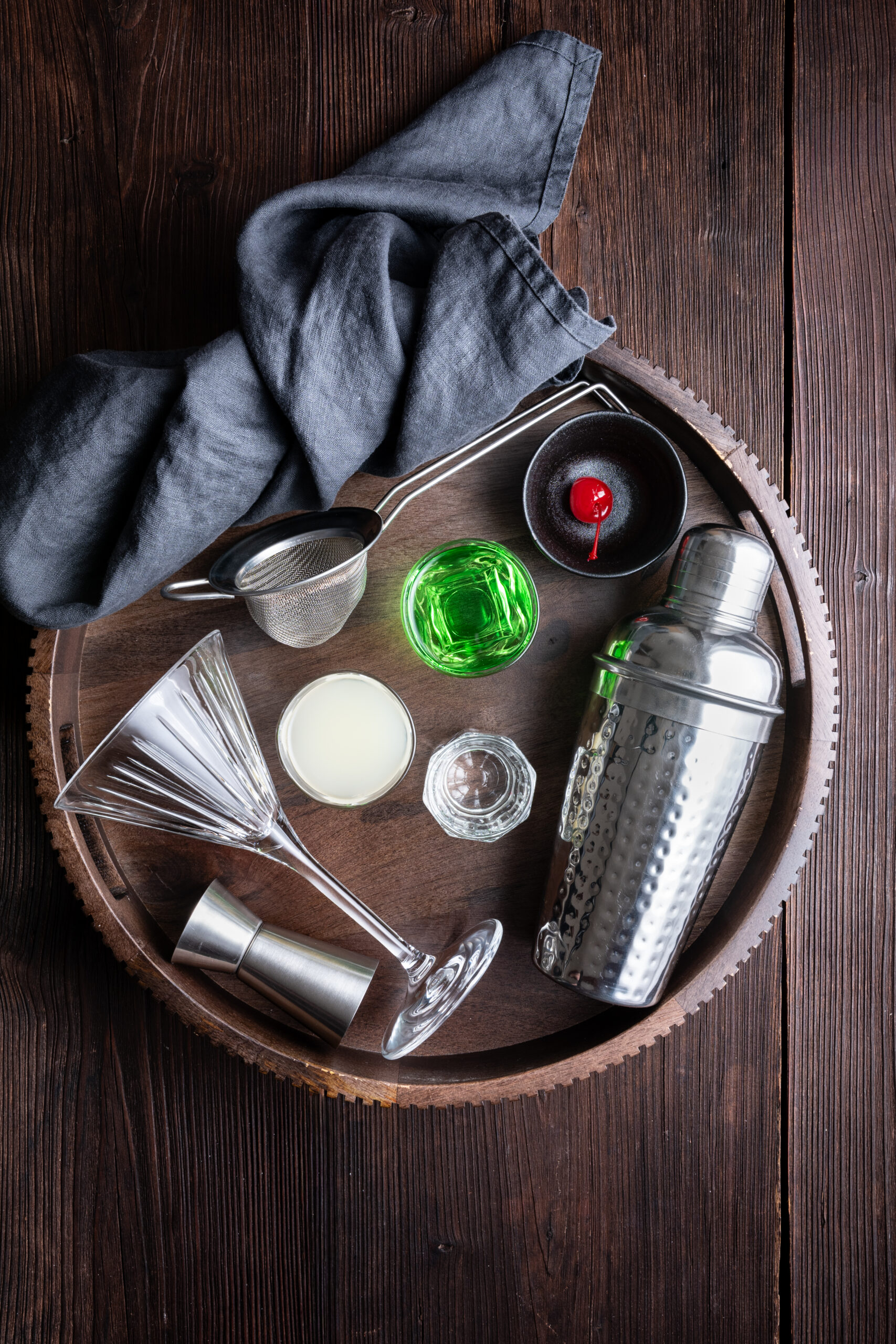 Japanese Slipper Cocktail ingredients shot from above