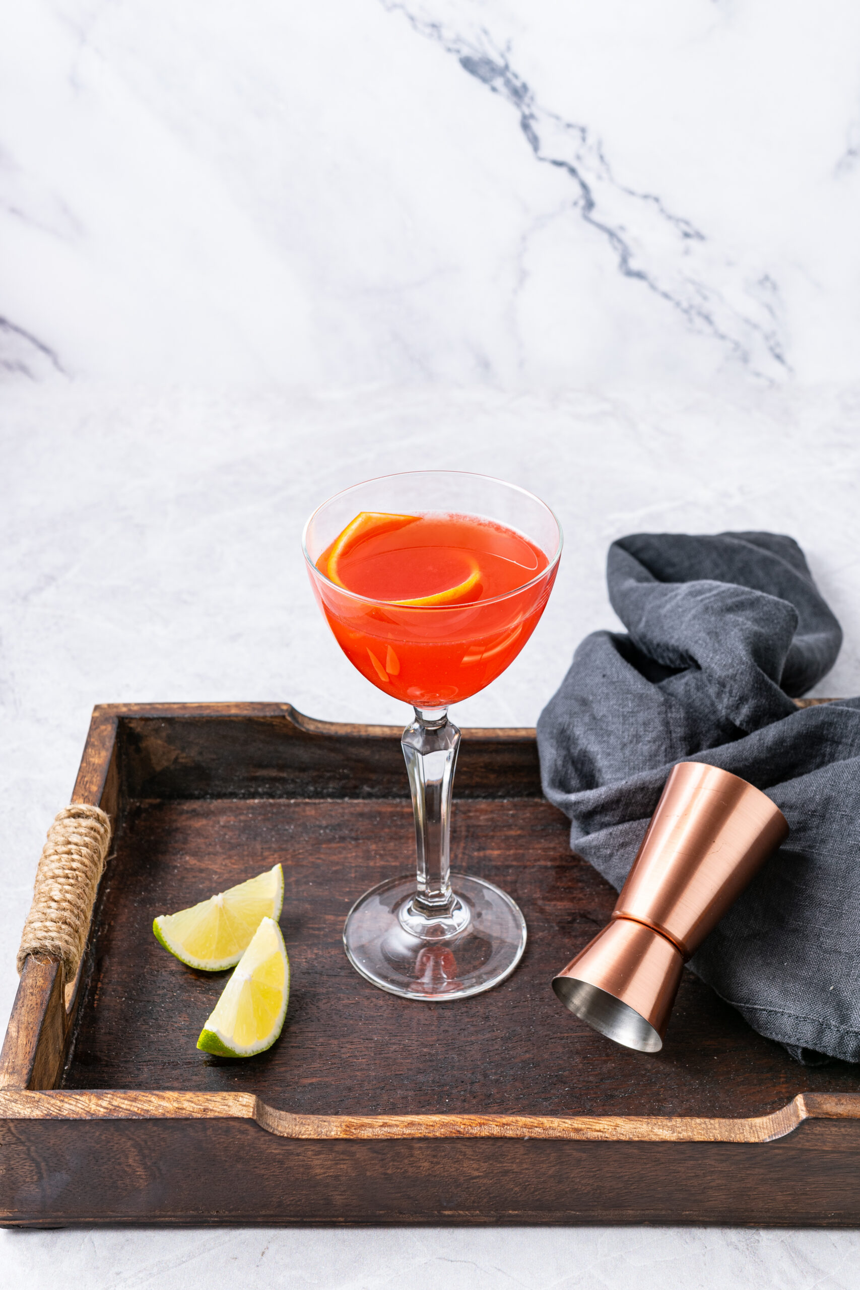 Love And Murder Cocktail shot on a tray