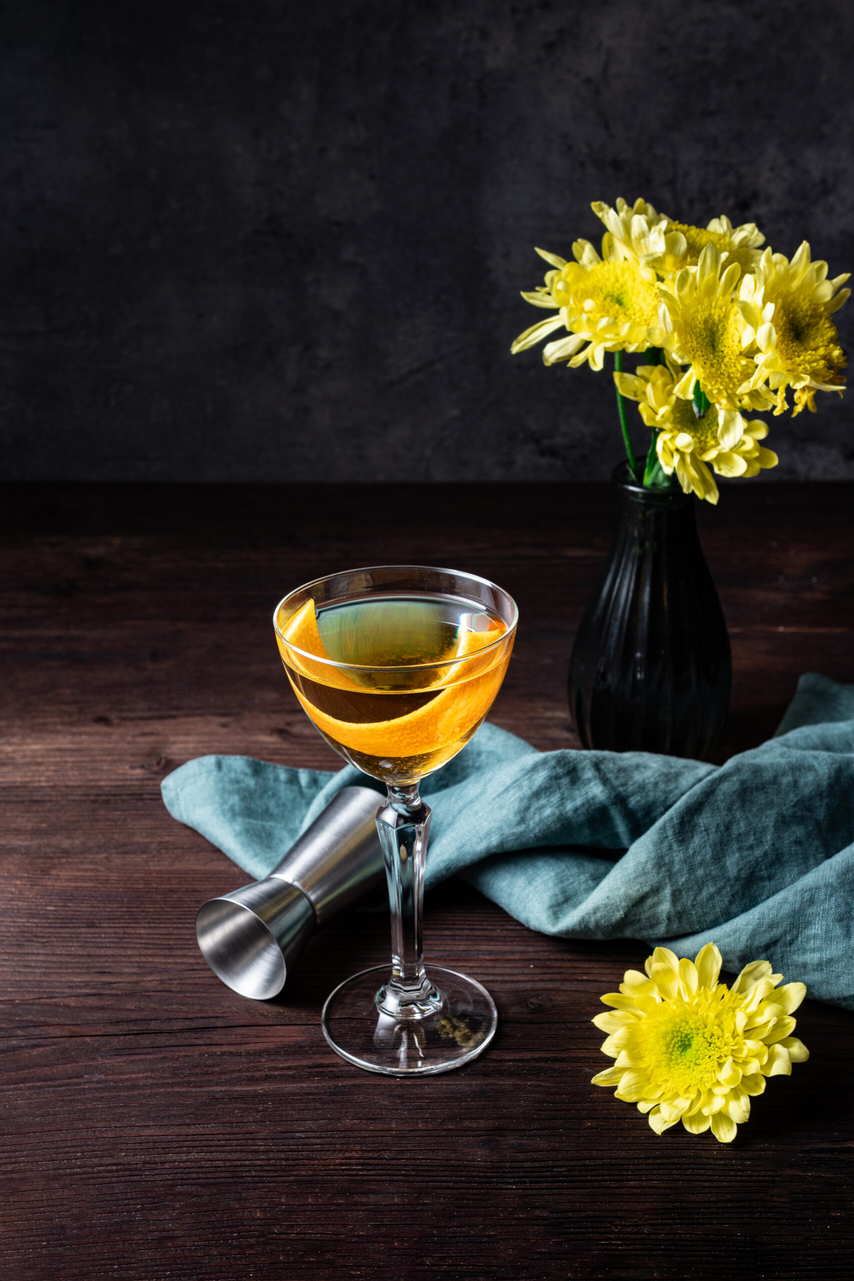 Chrysanthemum Cocktail in a glass shot diagonal shot