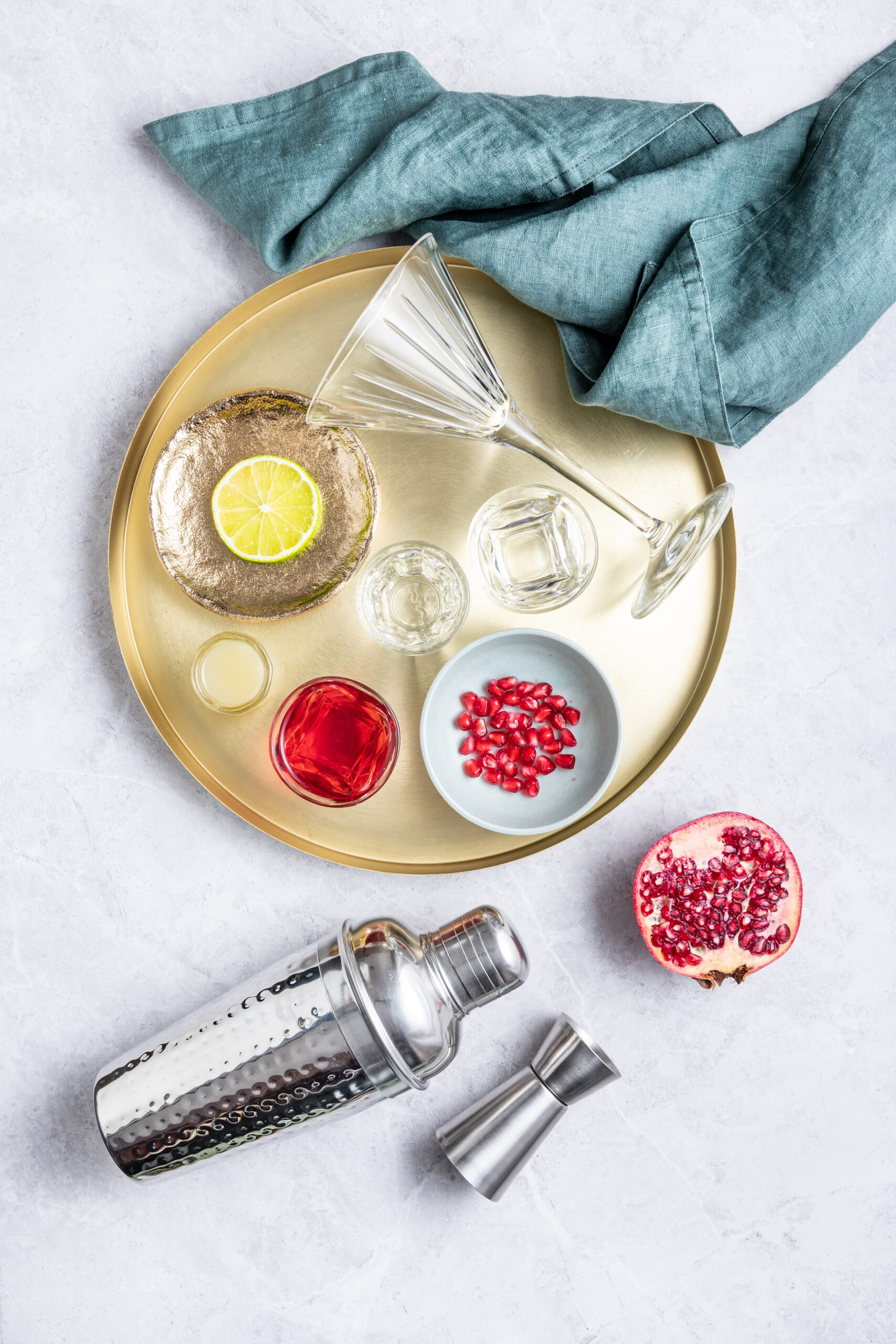 Pomegranate Cosmopolitan ingredients shot from above