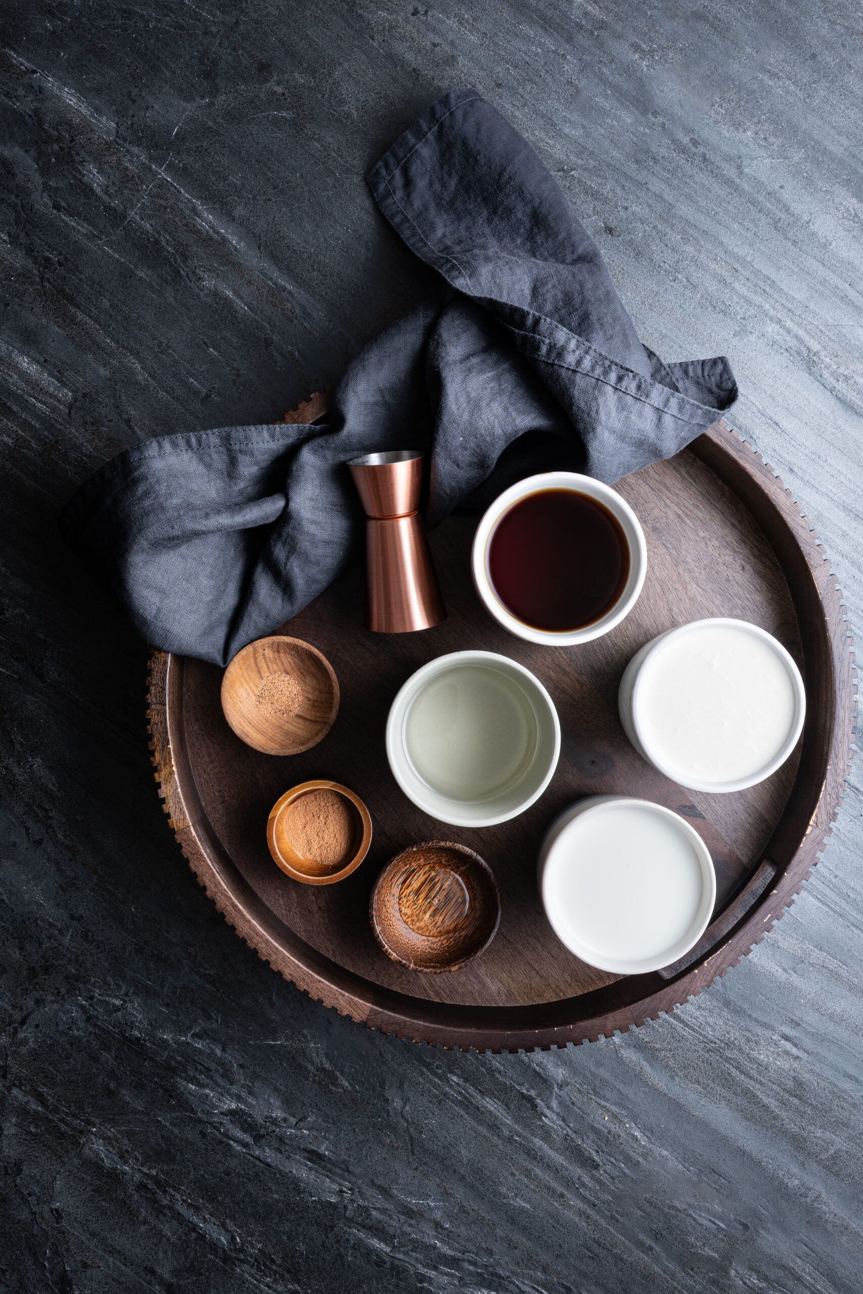 RumChata ingredients on a tray shot from above